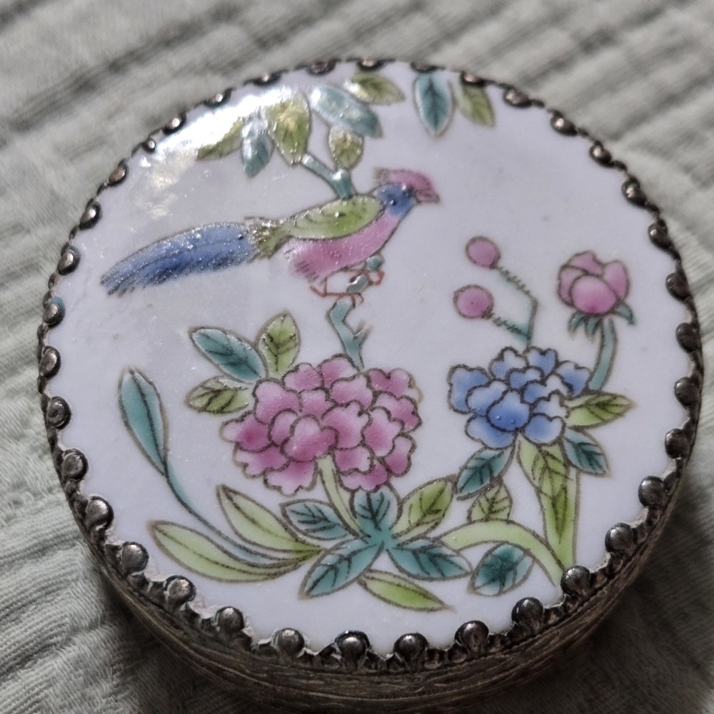 Vintage Asian Floral Bird Trinket Box